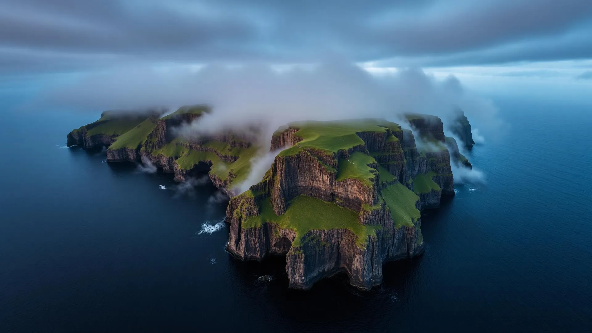Faroe Islands cliffs in fog